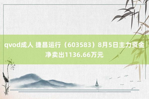 qvod成人 捷昌运行（603583）8月5日主力资金净卖出1136.66万元